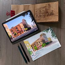 My project in Architectural Sketching with Watercolor and Ink course. Sketching, Drawing, Watercolor Painting, Architectural Illustration, Sketchbook & Ink Illustration project by Brittny - 05.10.2021