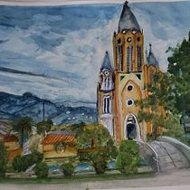 La iglesia de Pregonero. Sketching, Drawing, Sketchbook, Ink Illustration, Watercolor Painting, and Architectural Illustration project by Alcida Perez - 05.12.2021