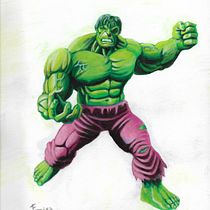 Rampaging Hulk with acrylics. Een project van Traditionele illustratie, Ontwerp van personages, Schilderij, Stripboek,  Acr y lschilderij van Julio Freixa - 17.05.2021