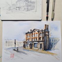 My project in Architectural Sketching with Watercolor and Ink course. Sketching, Drawing, Watercolor Painting, Architectural Illustration, Sketchbook & Ink Illustration project by Milan - 05.14.2021