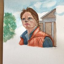 My Illustration Project: Scene from my favorite movie- ‘Back to the Future’. Traditional illustration, Drawing, and Watercolor Painting project by Linda Hunt - 05.12.2021