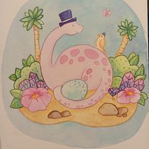 Dino and Friend. Traditional illustration, Painting, Watercolor Painting, Children's Illustration, and Gouache Painting project by Abigail Holden - 06.01.2021