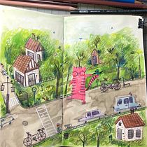 My project in Exploratory Sketchbook: Find Your Drawing Style course. Un proyecto de Ilustración tradicional, Bocetado, Creatividad, Dibujo, Pintura a la acuarela, Sketchbook y Pintura gouache de Min Lee - 09.06.2021