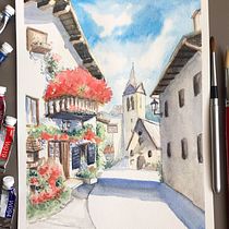 My project in Architectural Sketching with Watercolor and Ink course. Sketching, Drawing, Watercolor Painting, Architectural Illustration, Sketchbook & Ink Illustration project by Jillian Lee - 06.08.2021