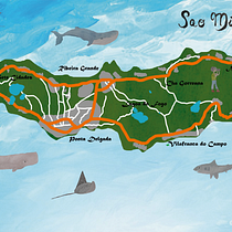 Mapa ilustrado de Sao Miguel (Azores). Traditional illustration, Infographics, Drawing, Digital Illustration, Artistic Drawing, and Digital Painting project by mipropianube - 06.10.2021