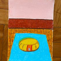 Desenho criativo com giz pastel oleoso - zafu no tapete de yoga. Traditional illustration, Fine Arts, Pencil Drawing, and Drawing project by Viviane Delvaux Carneiro - 06.16.2021
