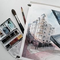 My project in Architectural Sketching with Watercolor and Ink course. Sketching, Drawing, Watercolor Painting, Architectural Illustration, Sketchbook & Ink Illustration project by kerstin_rackerseder - 06.20.2021