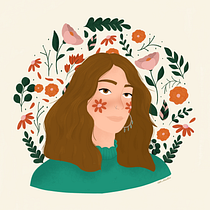 Meu projeto do curso: Retrato ilustrado com elementos botânicos. Un progetto di Illustrazione tradizionale, Illustrazione digitale, Illustrazione botanica e Disegno digitale di Sarah Guerreiro - 21.06.2021