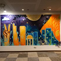 Mural Cowork Bogotá. Ilustração tradicional, Arte urbana e Ilustração digital projeto de Carlos Mauricio - 24.06.2021