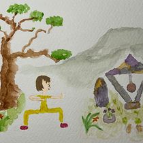 Qigong in the garden. Ilustração tradicional, Desenho, e Pintura em aquarela projeto de drcrthema - 01.07.2021
