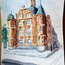 My project in Architectural Sketching with Watercolor and Ink course, Bristollian building.. Sketching, Drawing, Watercolor Painting, Architectural Illustration, Sketchbook & Ink Illustration project by gaelle_paumelle - 07.02.2021
