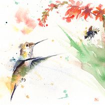 Blue Birds On A Wire / Hummingbird Project. Traditional illustration, Watercolor Painting, Realistic Drawing, and Naturalistic Illustration project by paige_keiser - 07.05.2021