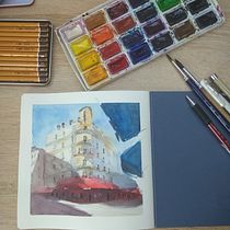 My project in Architectural Sketching with Watercolor and Ink course. Sketching, Drawing, Watercolor Painting, Sketchbook, Ink Illustration, and Traditional illustration project by Maria Osika - 07.14.2021