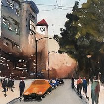 Mi Proyecto del curso: Paisajes urbanos en acuarela. Un projet de Aquarelle de tvergaras - 18.07.2021