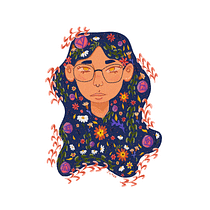 Meu projeto do curso: Retrato ilustrado com elementos botânicos. Un progetto di Illustrazione tradizionale, Illustrazione digitale, Illustrazione botanica e Disegno digitale di Lia Dutra - 19.07.2021
