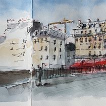 Pont d'Arcole. Sketching, Drawing, Watercolor Painting, Architectural Illustration, Sketchbook & Ink Illustration project by roedig - 07.19.2021