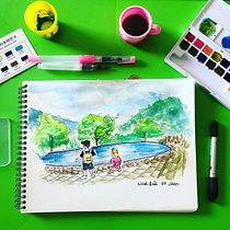 My project in Watercolor Travel Journal course. Traditional illustration, Watercolor Painting, Architectural Illustration, and Sketchbook project by Lymy Le - 07.20.2021