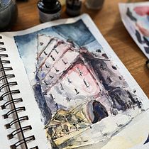 My project in Architectural Sketching with Watercolor and Ink course. Sketching, Drawing, Watercolor Painting, Architectural Illustration, Sketchbook & Ink Illustration project by Milena Górska - 07.29.2021