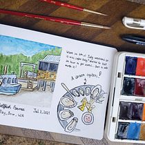Taylor Shellfish farms - My project in Watercolor Travel Journal course. Traditional illustration, Watercolor Painting, Architectural Illustration, and Sketchbook project by vichitaj_muic - 07.30.2021