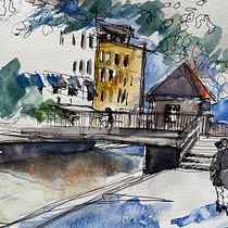 My project in Architectural Sketching with Watercolor and Ink course. Sketching, Drawing, Watercolor Painting, Architectural Illustration, Sketchbook & Ink Illustration project by mhedbrant - 07.31.2021