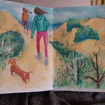 A la playa. Sketching, Creativit, Drawing, Watercolor Painting, Gouache Painting, Traditional illustration, and Sketchbook project by Laura Fernández - 07.30.2021