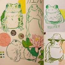 Introducing myself with my recent frog doodles . Projekt z dziedziny Trad, c, jna ilustracja, Sketching, Kreat, wność,  R, sunek i Sketchbook użytkownika Deniz - 07.08.2021