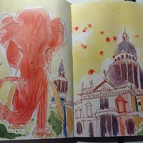 Red elephant at St Paul's, London. Traditional illustration, Sketching, Creativit, Drawing, Watercolor Painting, and Sketchbook project by michelle111 - 08.11.2021