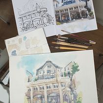 Mon projet du cours : Dessin architectural à l’aquarelle et à l’encre. Sketching, Drawing, Watercolor Painting, Architectural Illustration, Sketchbook & Ink Illustration project by zelda_bjj - 08.14.2021