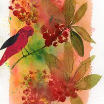 Berry bird. Traditional illustration, Painting, Drawing, Watercolor Painting, Ink Illustration, and Naturalistic Illustration project by Karin Kersteter - 08.17.2021