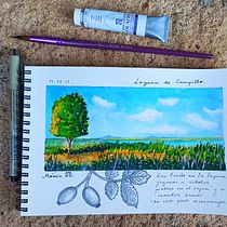 Mi Proyecto del curso: Cuaderno de viaje en acuarela. La laguna de Campillo de Dueñas. . Traditional illustration, Watercolor Painting, Architectural Illustration, and Sketchbook project by Mónica - 08.19.2021
