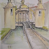 Desenho arquitetônico com aquarela e tinta Jardim da Manga . Sketchbook, Sketching, Drawing, Watercolor Painting, Architectural Illustration & Ink Illustration project by fjcmartins1977 - 08.31.2021