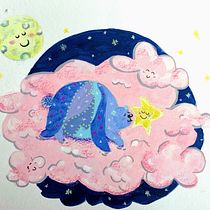Bear in the Clouds - Illustration Techniques with Watercolor and Gouache course. Traditional illustration, Fine Arts, Painting, Watercolor Painting, Children's Illustration, and Gouache Painting project by Rebeca de Legarreta - 09.02.2021