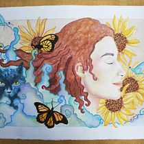 Mi Proyecto del curso: Ilustración en acuarela: naturaleza y vida... Felicidad!?. Pintura, Pintura em aquarela, e Desenho de retrato projeto de Diann G - 09.09.2021