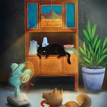 My project in Cinematic Digital Illustration with Photoshop course - cat and dog. Traditional illustration, Digital Illustration, and Concept Art project by Kim Chen - 09.18.2021