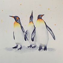 Penguins.  Photo by Shaun He.. Traditional illustration, Watercolor Painting, Realistic Drawing, and Naturalistic Illustration project by clawdds - 09.19.2021