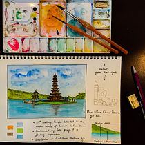 My project in Watercolor Travel Journal course - Bali diaries. Traditional illustration, Watercolor Painting, Architectural Illustration, and Sketchbook project by Brindha premsekar - 09.19.2021