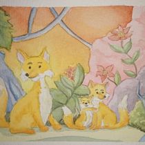 Renard et renardeaux. Traditional illustration, Fine Arts, Painting, Drawing, Watercolor Painting, Children's Illustration, and Narrative project by Virginie Bogaert - 02.27.2022