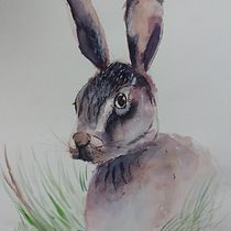 Un conejo galactico.. Traditional illustration, Fine Arts, Watercolor Painting, and Naturalistic Illustration project by Lya Bencosme - 10.10.2021