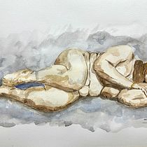 Mujer dormida. Un progetto di Illustrazione tradizionale, Belle arti, Pittura, Pittura ad acquerello, Disegno realistico e Disegno anatomico di Daniel Forero - 19.01.2024
