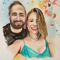 Retrato artístico de una pareja en acuarela. Fine Arts, Painting, Watercolor Painting, and Portrait Drawing project by Elena de Regoyos - 10.17.2021