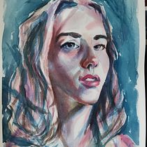 My project in Artistic Portrait with Watercolors course. Fine Arts, Painting, Watercolor Painting, and Portrait Drawing project by Dana Oniga - 10.28.2021