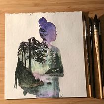 Mon projet du cours : Aquarelle avec une double exposition : peinture de la nature. Een project van Traditionele illustratie, Aquarelschilderen, Realistische tekening y Naturalistische illustratie van katia_valats - 02.11.2021
