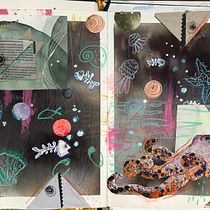 Aquatic life. Sketching, Creativit, Drawing, Watercolor Painting, Sketchbook, Collage, Ink Illustration, and Painting project by kadijewka - 11.15.2021