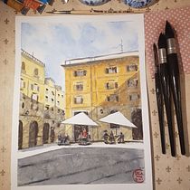 My project in Modern Techniques for Watercolor Cityscapes course. Un progetto di Pittura e Pittura ad acquerello di Chiara Orlandini - 23.11.2021
