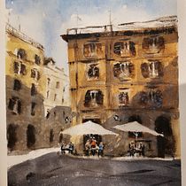 My project in Modern Techniques for Watercolor Cityscapes course. Un progetto di Pittura e Pittura ad acquerello di Dana Oniga - 23.11.2021