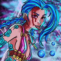  Retrato digital com um toque de fantasia - Jinx. Traditional illustration, Drawing, Digital Illustration, Digital Drawing, Digital Painting, Portrait Drawing, and Manga project by Raquel Lopes - 11.25.2021