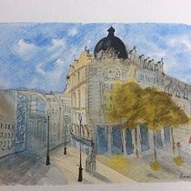 Aquarelle de la place Saint-Jean Bruxelles RD 27.10.21. Sketching, Drawing, Watercolor Painting, Architectural Illustration, Sketchbook & Ink Illustration project by Roger Ducobu - 10.27.2021