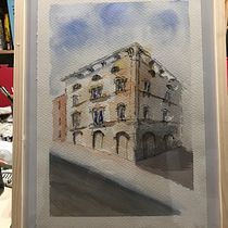 Italian Liberty: Disegno architettonico con acquerello e inchiostro. Sketching, Drawing, Watercolor Painting, Architectural Illustration, Sketchbook & Ink Illustration project by Monia - 11.28.2021