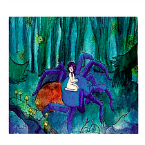   La araña azul y el murciélago . Traditional illustration, Fine Arts, Painting, Drawing, Watercolor Painting, Botanical Illustration, Ink Illustration, and Naturalistic Illustration project by Yaltzil Sánchez - 11.24.2021