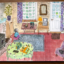 Pondering. Traditional illustration, Sketching, Creativit, Drawing, Watercolor Painting, Sketchbook, and Gouache Painting project by noellelam - 11.30.2021